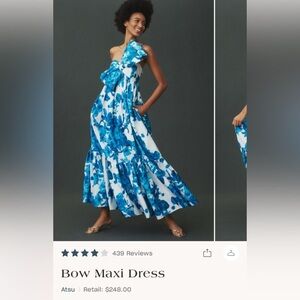 Anthropologie Atsu Blue sally Bow Maxi Dress